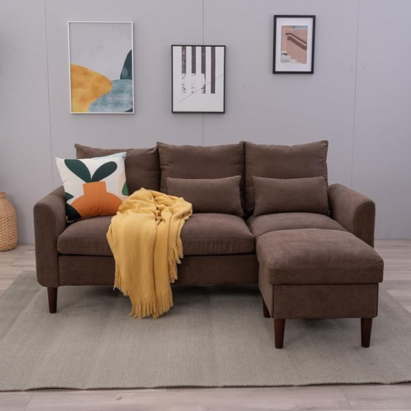 Corrigan Studio 3 Seater With Footstool Chaise Small L Shaped Corner Sofa Couch Armchair Furniture For Living Room Office Brown Linen 3 Seater Ottoman Wayfair